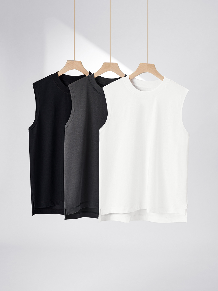 Men's Summer Ice-Feel Cotton Seamless Tank Top - Loose White Sleeveless Shirt, Breathable Sweatshirt for Sports & Fitness -81B