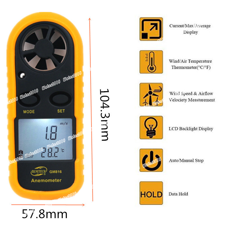 Digital Anemometer Handheld Wind Speed Meter Gauge Accurate Measures Wind Velocity Temperature With Wind Chill Backlight MAX/AVG Airflow Meter
