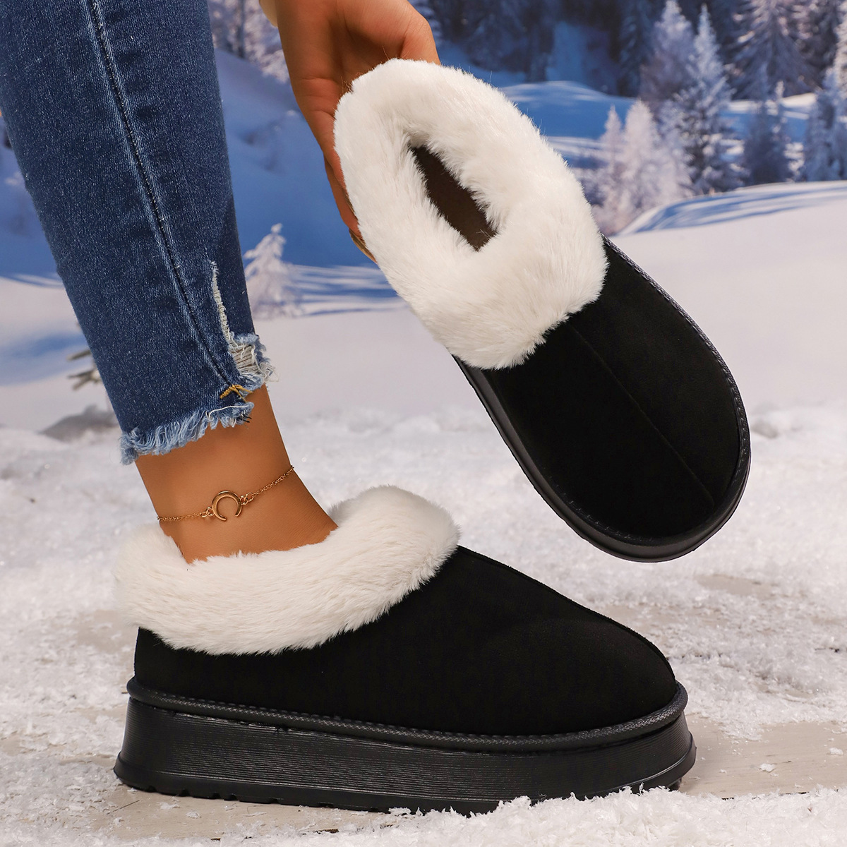 Women's Cotton Shoes Home and Outdoor, Non-Slip, Warm, Plush, Closed-Back, Thickened Winter Slippers for Men ddmymarket