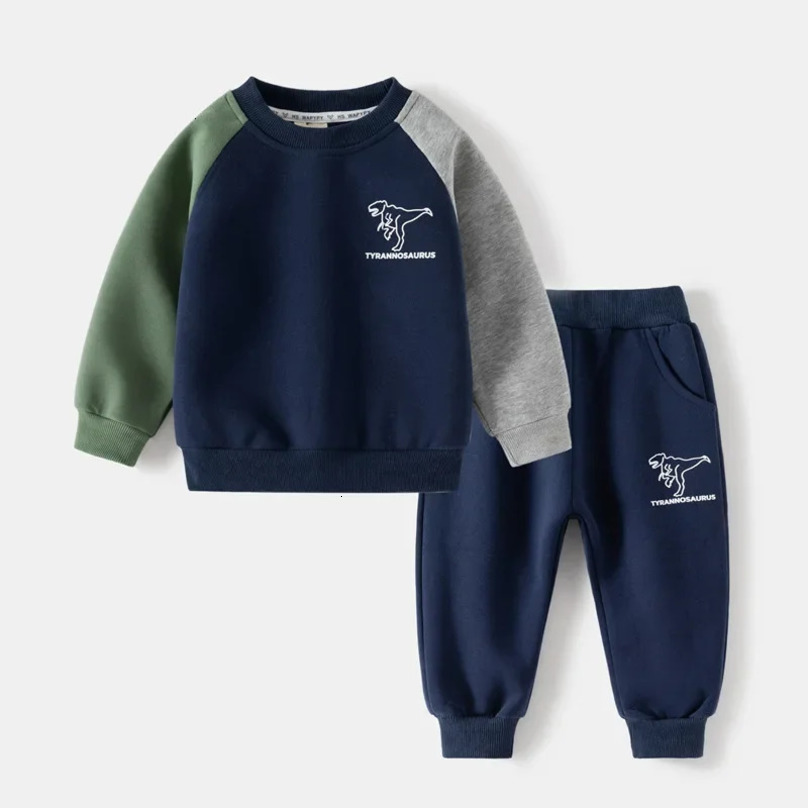 Spring Autumn Children Clothes Set Color Patchwork Kids Boys Two-Piece Sets Children Boy Casual Tracksuit Outfits Tops Pants 250224