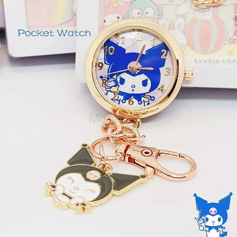Sanrio Anime Hello Kitty Keychain Pocket Watch Girls Student Kuromi Cinnamoroll Fashion Children Gifts Quartz Watches Ornaments L250925