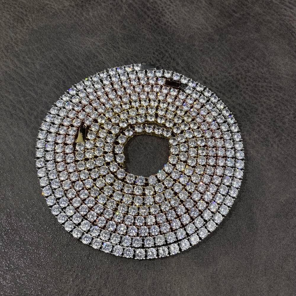 18K Gold Plated Hiphop Jewelry 3mm 4mm 5mm 6mm Iced Out CZ Tennis Chain Necklace