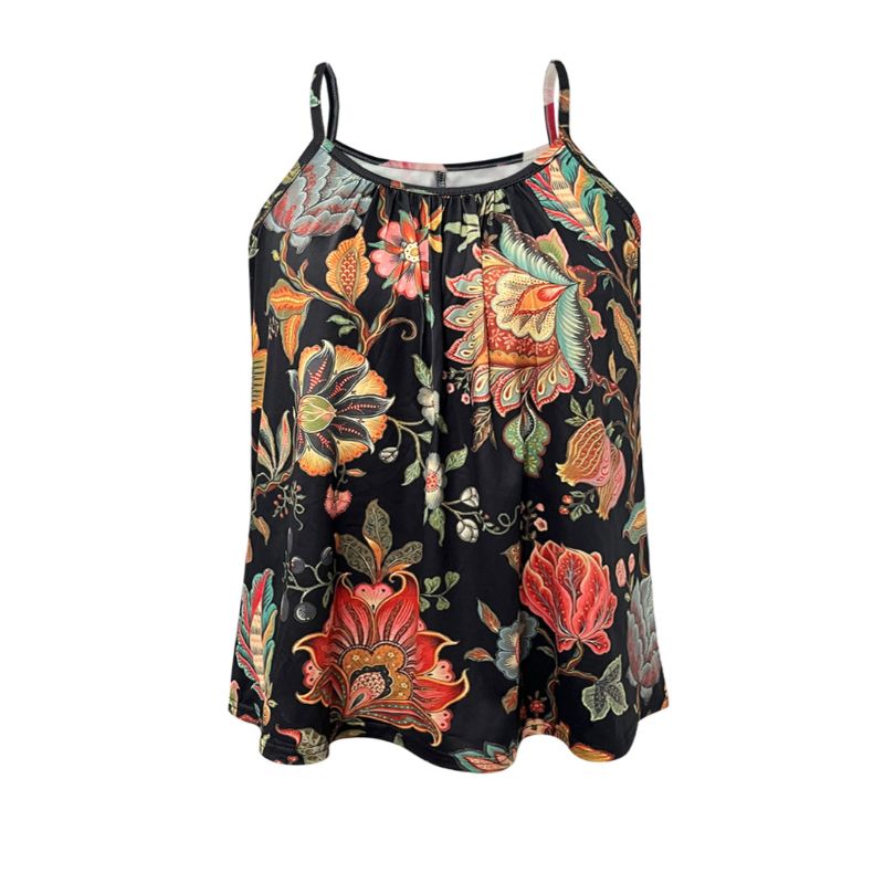 Women's Plus Size Vintage Ethnic Floral Printed Camisole, CIUM Brand Milk Silk Fashion Versatile Sleeveless Top-YL25245