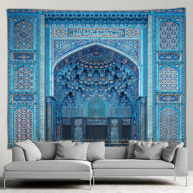 Moroccan architectural tapestry retro Islamic geometric pattern wall hanging Bohemian living room home decoration mural painting 240919