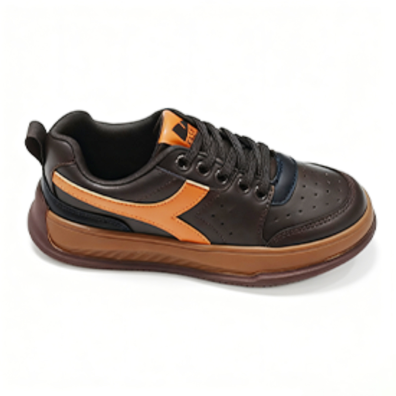 Casual Shoes Boys' Everyday Casual Sneakers - Black Leather with Burgundy Strip & Silver Detailing, Great for Play