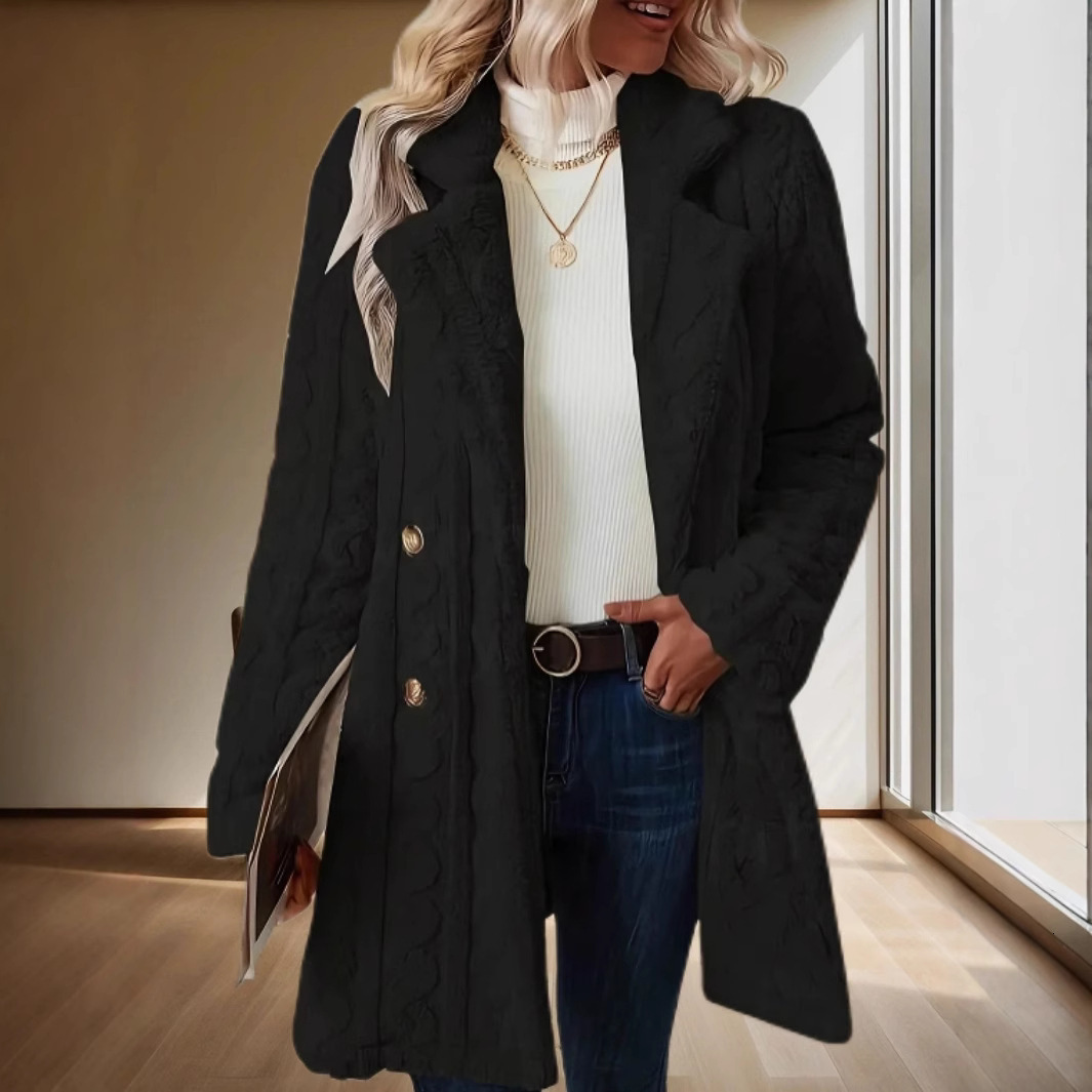 Women's Plush Coat Comfortable Casual Warm Suit Collar Double-Breasted Mid-Length Overcoat