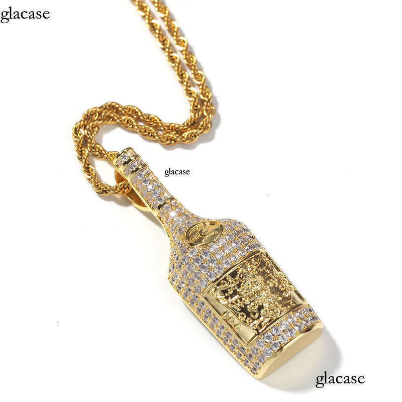Hip Hop Wine Bottle Pendant Necklace TopBling 5A Zircon Bar Pua Rap Mens Jewelry