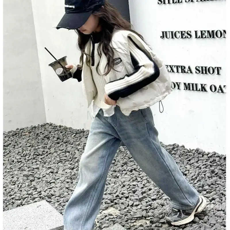 Sanrio Girl Casual Jeans Hello Kitty Kawaii Anime Fashion Spring and Autumn Student WideLeg Cowboy Pants Children Clothing New L250925