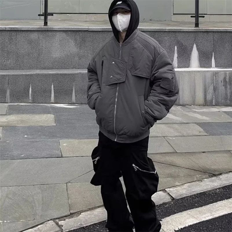 American Streetwear Winter Jackets Men Women Fashion Personality Solid Color Bomber Jacket Autumn Warm Loose Casual Couple Coats 240126