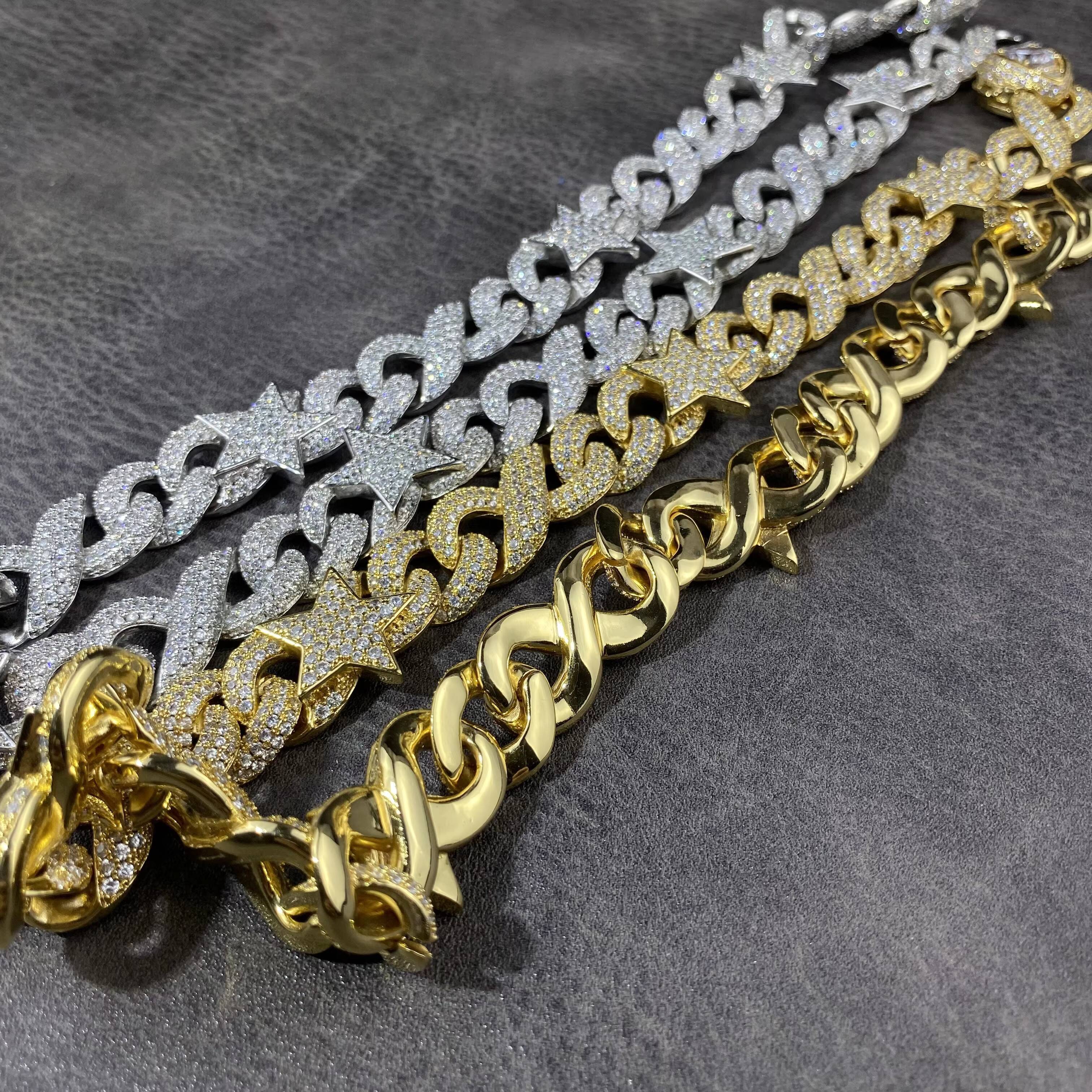 Luxury Bling Hip Hop Men Boy Jewelry Solid Back Heavy Rock Punk Cz Infinity Chain Star Charm Necklace