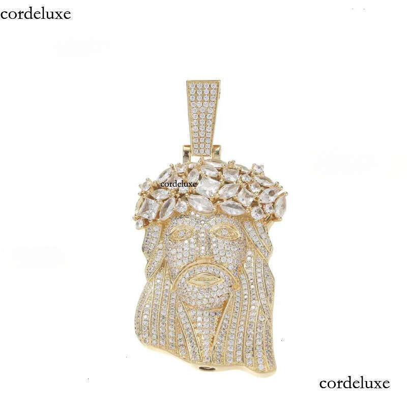 Iced Out Big Size Gold Plated Brass 5A CZ Dia Jesus Head Pendant Necklace With 13mm Cuban Link Chain for Men 64