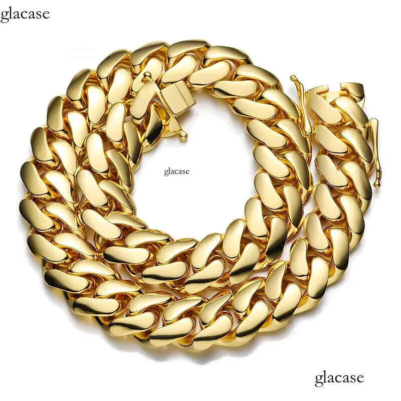 10 12 14 16 18 20 22mm 14K Gold Plated Chain Necklace Fashion Jewelry Cuban Link Chains Mens Necklaces