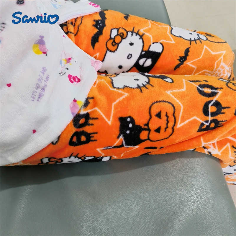 Sanrio Halloween Hello Kitty Pajama Pants Anime Fleece Double Elastic Fabric Soft Trousers Women Cartoon Birthday Gift L250925