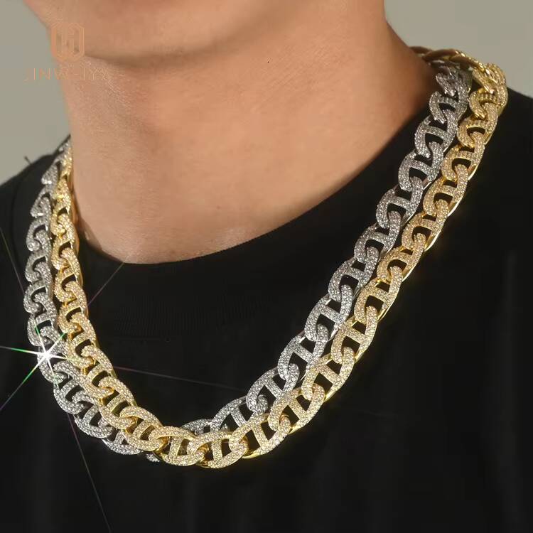 Popular Customized Trend Mens Hip Hop 18K Gold Plated Brass Cuban Link Chain Necklace with CZ Moissanite Party Gift