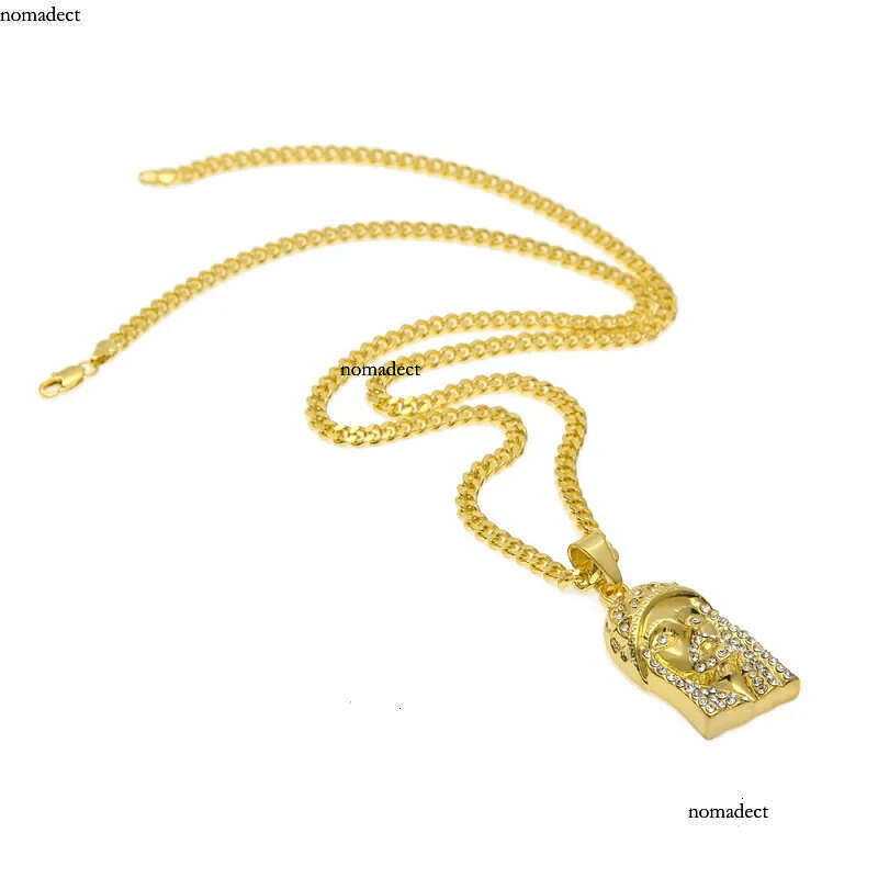 Mens Hip Hop Necklace Jewelry Iced Out JESUS Piece Pendant Necklaces With 70cm Gold Cuban Chain 9f