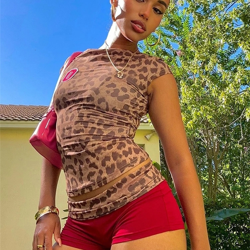 Weird Puss Leopard Print Women 2 Piece Set Tracksuit Sexy Shorts Sleeve Crop TopsShorts Stretch Matching Clubwear Slim Outfits 250320