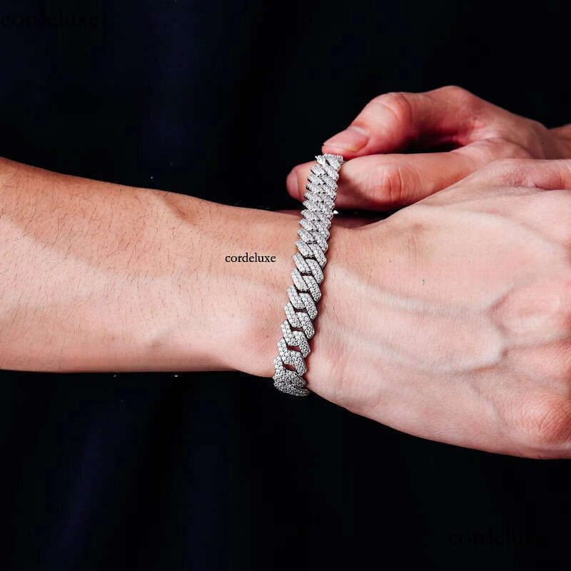 8MM Full Moissanite Chain Bracelet for Men Women Certified 100% Sterling Sier Hip Hop Cuban Link Male Jewelry Gift 5b