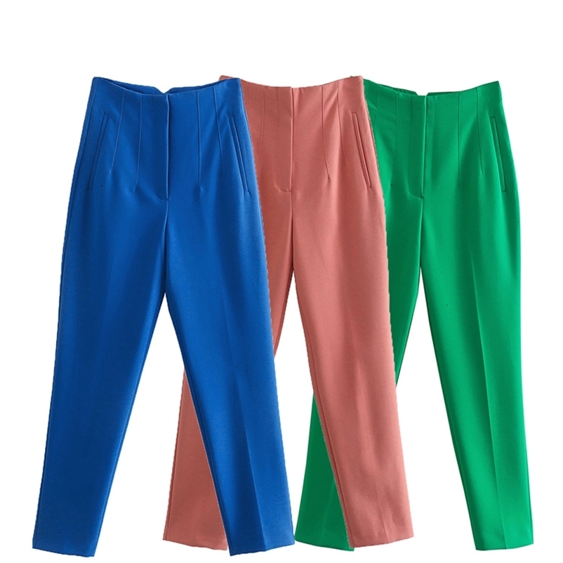 Women's Pants Capris DiYiG Women's Fashion Chic Fashion Side Pockets Straight Pants Vintage High Waist Zipper Fly Female Trousers Mujer 2304