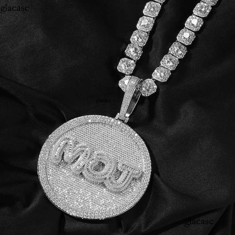 Hip Hop A-Z Letters Large Disc Pendant Necklace Full Zircons Mens Jewelry Gift