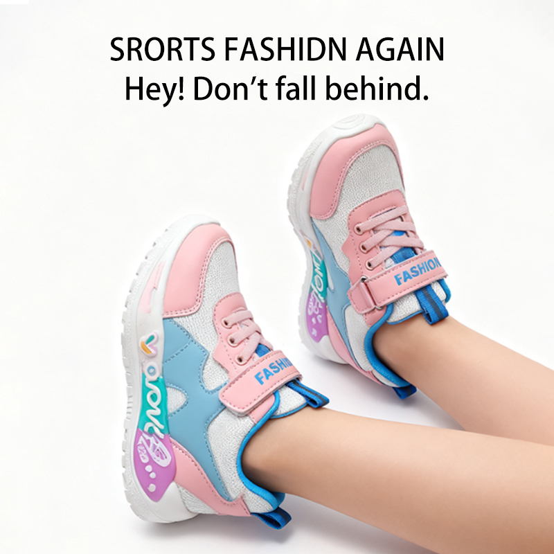 Casual Shoes Girls' Fashion Athletic Sneakers - Breathable Mesh with Velcro Strap, Colorful Butterfly Accent Kids Sports Shoes