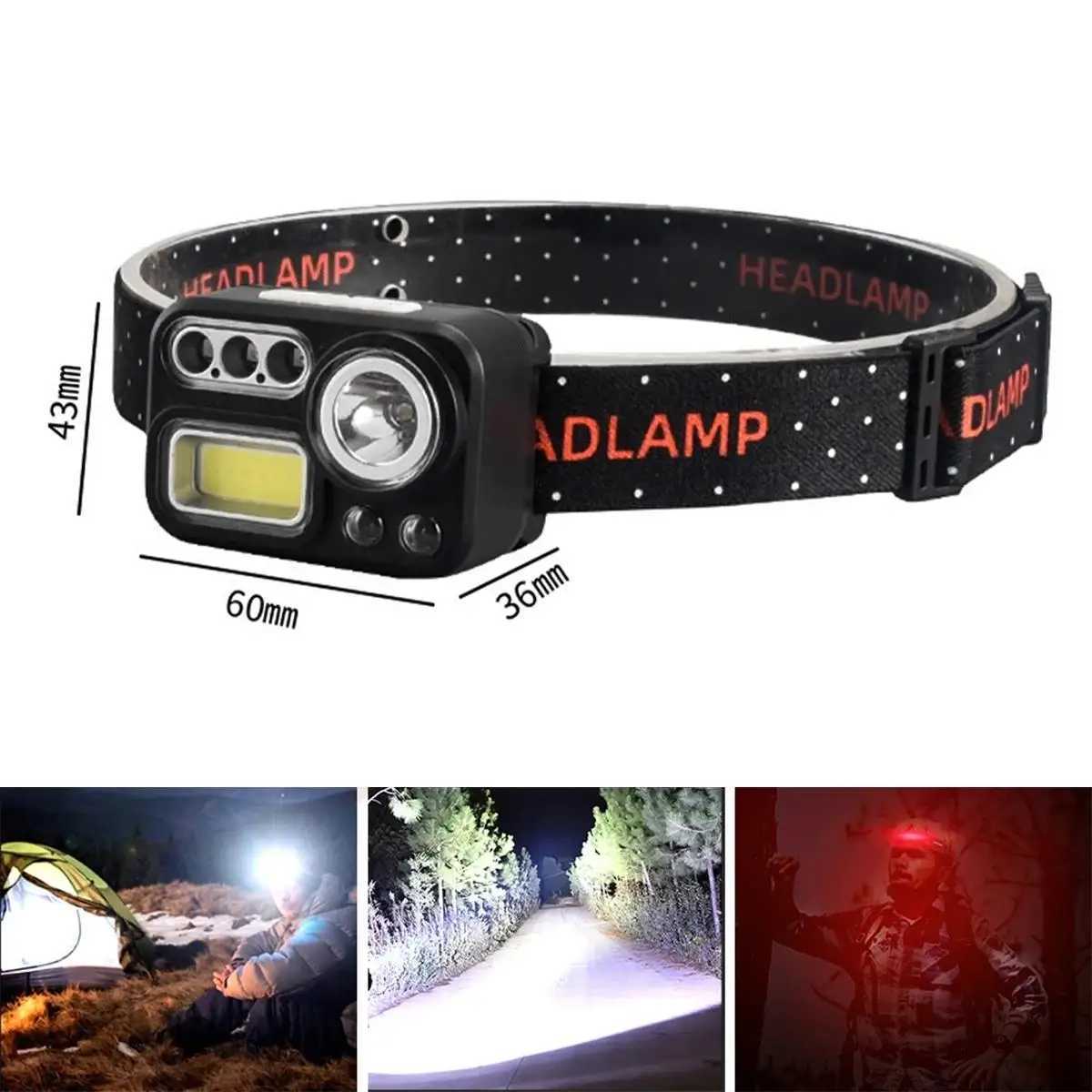 Redgreenwhiteuv 8 Modes Led Headlamp Headlights For Rechargeable Flashlight Light Sensor Motion Night Usb Work Front Portable J250925