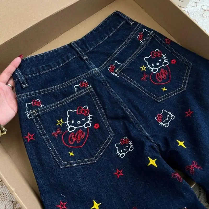 Sanrio Hello Kitty Girl Jeans Loose WideLeg Pants Spring and Autumn New Style Fashion Hot Student MidHigh Waist Casual Pants L250925