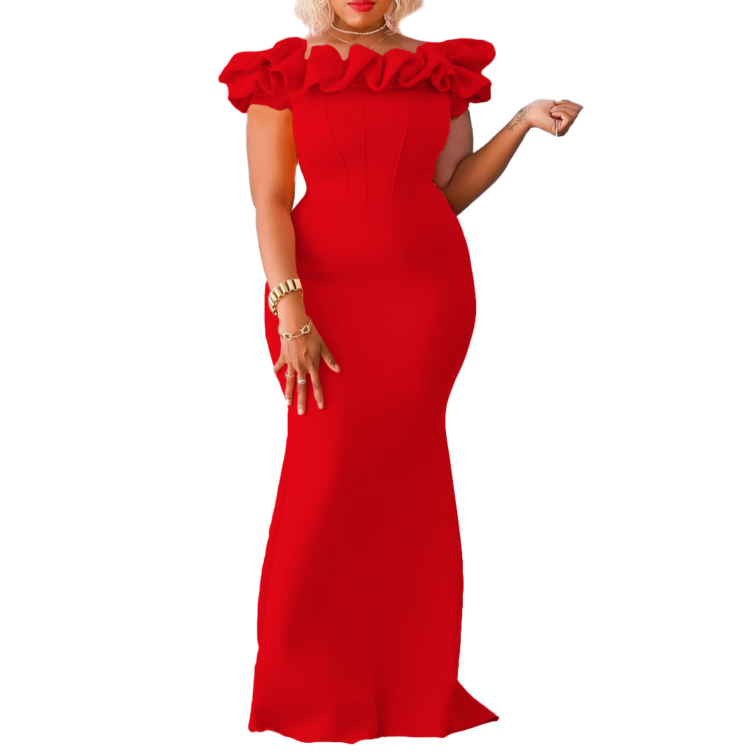 D3192 Women's Fashion 2023 New Solid Color Mermaid with Ruffled Hem Slim Fit Evening Gown Long Dress