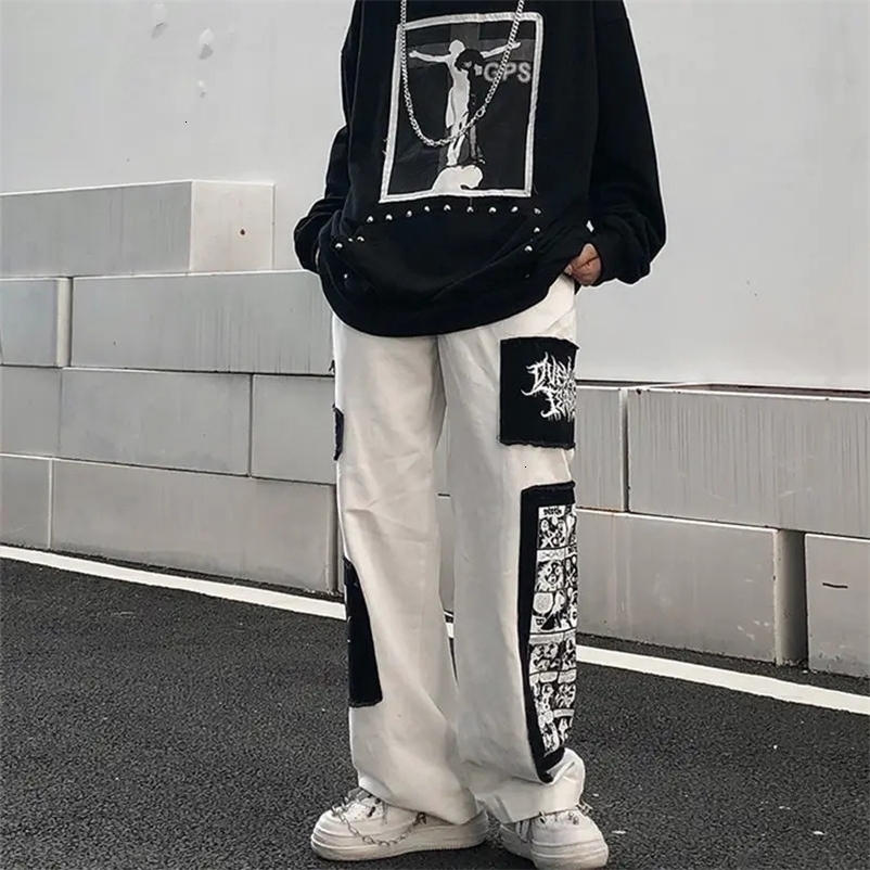Men's Pants HOUZHOU Y2K Wide Leg Pants Black Cargo Trousers Male Hip Hop White Casual Harajuku Gothic Japanese Streetwear Patchwork 5XL 231129