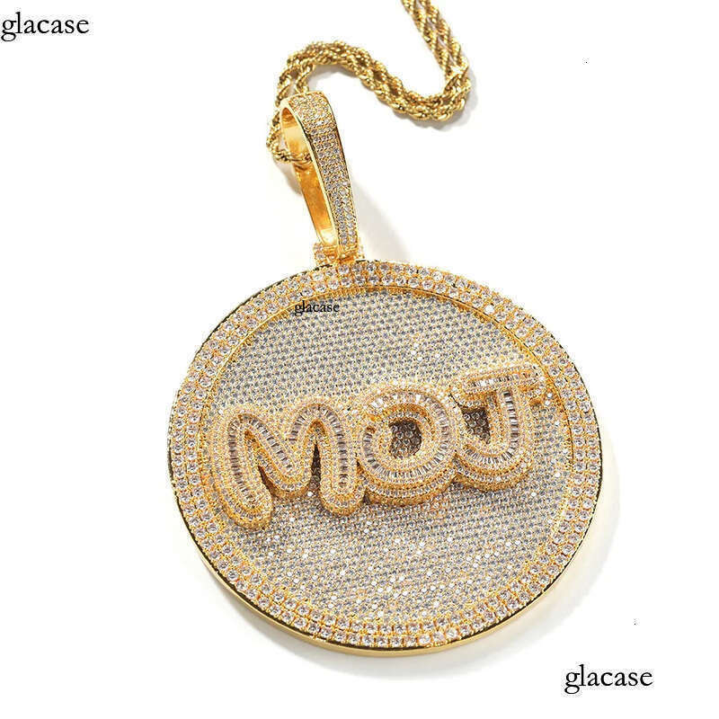 Hip Hop A-Z Letters Large Disc Pendant Necklace Full Zircons Mens Jewelry Gift