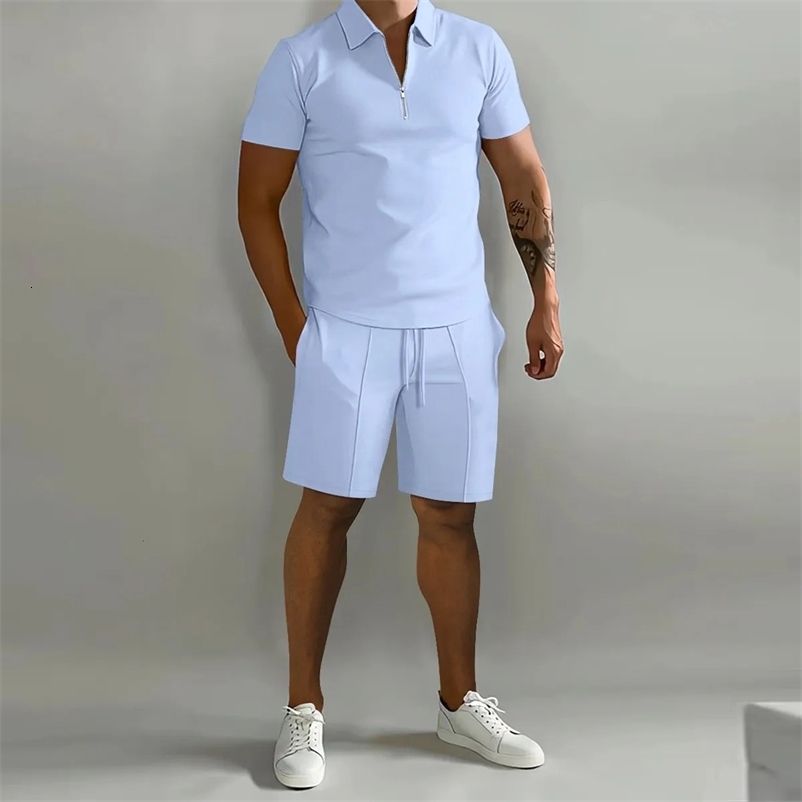 Men's Tracksuits Summer short sleeve Thin Polo ShirtSport Shorts 2 Piece Mens Tracksuit Suit Men Solid Set Casual Jogging Sportswear 231006