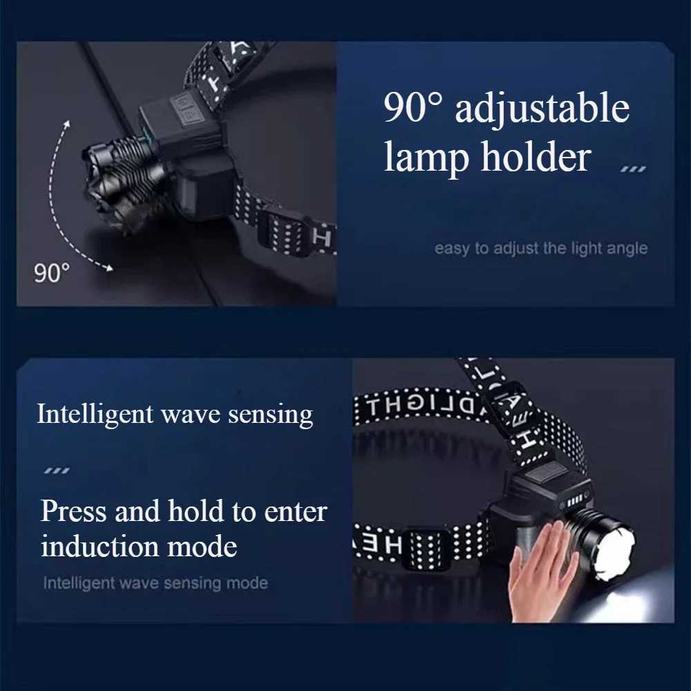 Most Powerful 30W LED Headlamp Intelligent Induction Headlight TypeC USB Rechargeable Head Lamp Waterproof Head Flashlight J250925