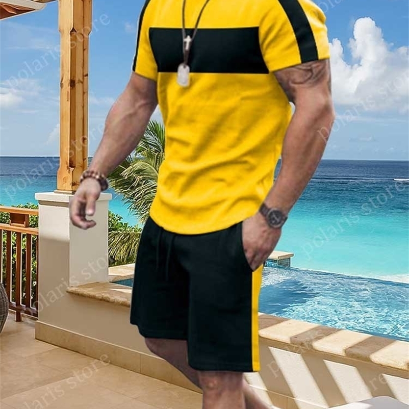 Men's Tracksuits Summer Men Sets Tracksuit T Shirt Men Clothing Fashion Streetwear Solid Color Suit Male Vintage Sportswear 2 Piece Short Outfits