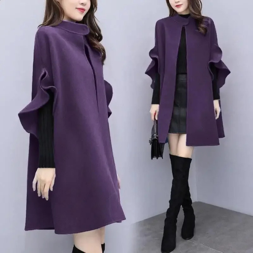 Womens autumn and winter mid length wool jacket fashionable elegant Aline narrow long sleeved coat 240826