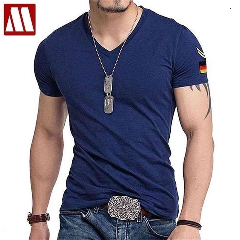 Man Military T Shirt Fit Short Sleeved T-shirts Fashion Casual Cotton Tee Shirt Men's V-neck Slim for Men Plus Size to 5XL 210329