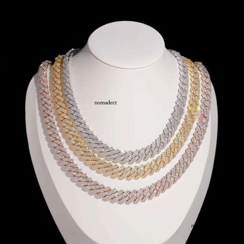 Ready Made Leading Factory Direct Sale 12mm Cuban Link Moissanite 2 Row Prong Chain Pass Dia Tester GRA Certification 99