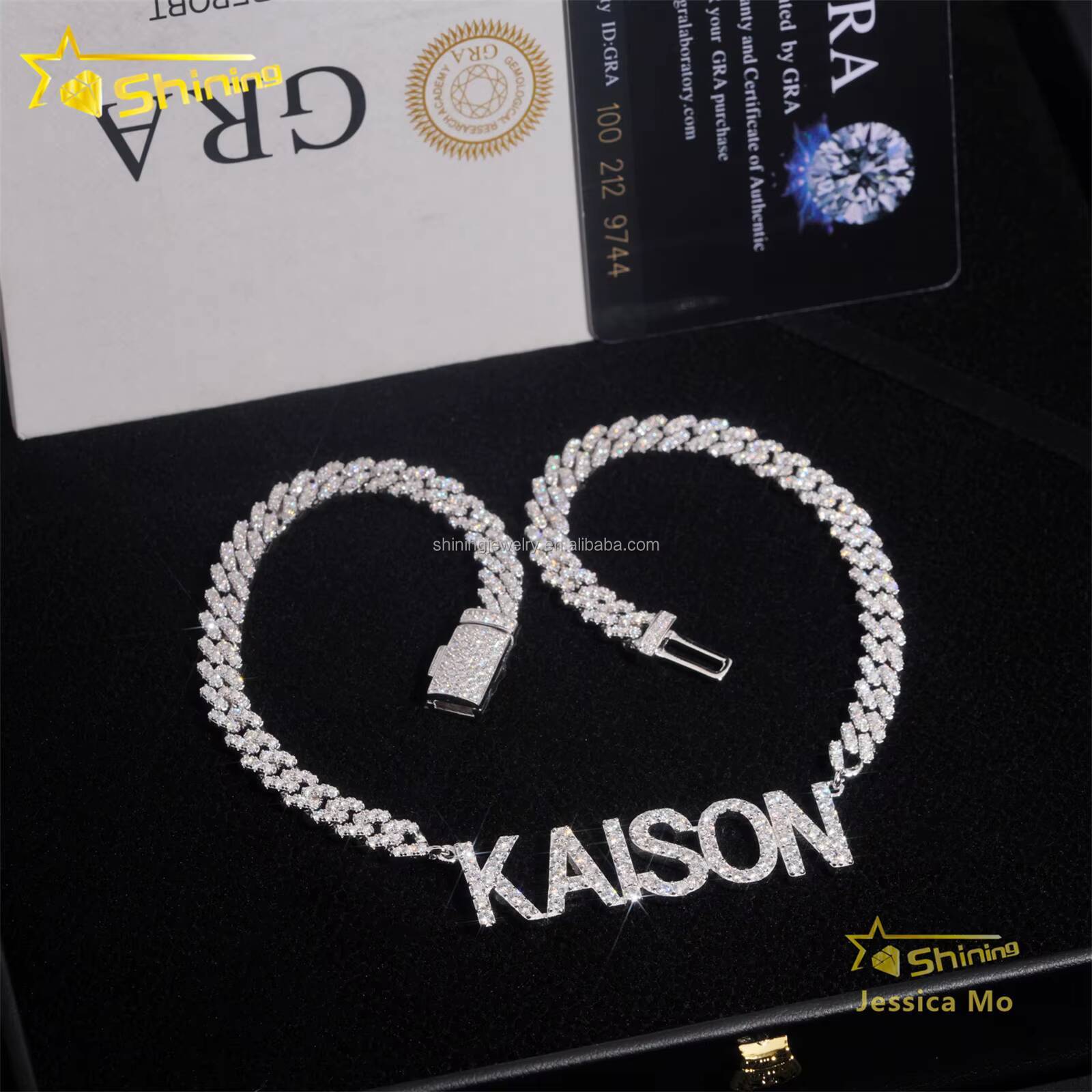 Personalized Elegant Women Gift Luxury Jewelry Iced Out Moissanite Diamond S925 Silver Name Initial Letter Pendant Necklace