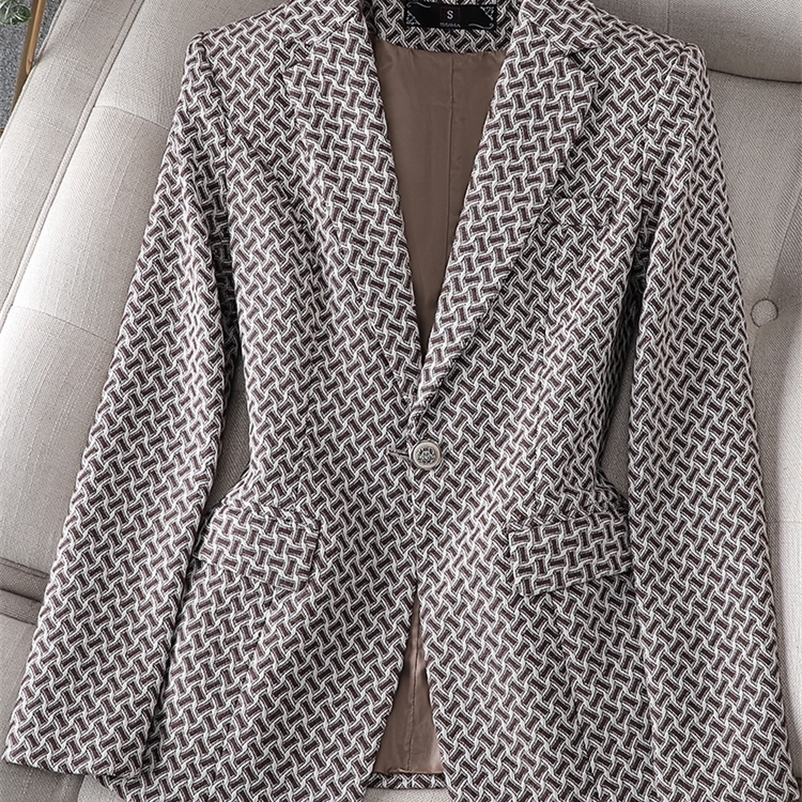 Women's Suits Blazers Autumn Winter Black Brown Striped Women Formal Blazer Ladies Female Slim Single Button Business Work Wear Jacket 230320