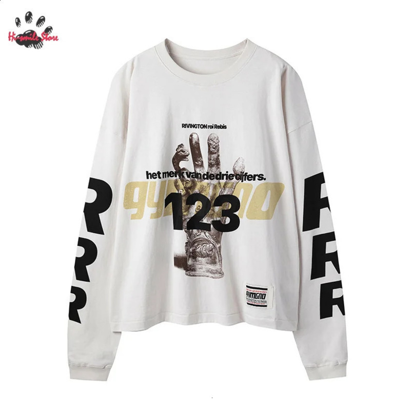 Fashionable RRR123 long sleeved mens 1 classic print hiphop retro loose top Tshirt of the quality 240815
