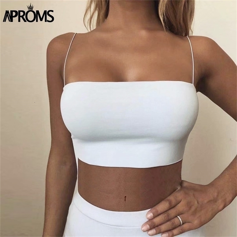 Aproms Sexy Square Neck Basic Camis Women Summer Solid Color Cropped Tank Tops Cool Girls Streetwear Thin Strap Elastic Crop Top 210625