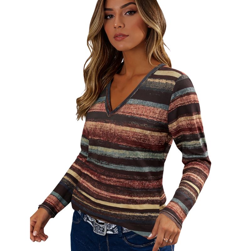 Women's Spring & Autumn Striped Casual Long - Sleeve Top, Elegant Fashion Milk Silk Blouse-CF42462