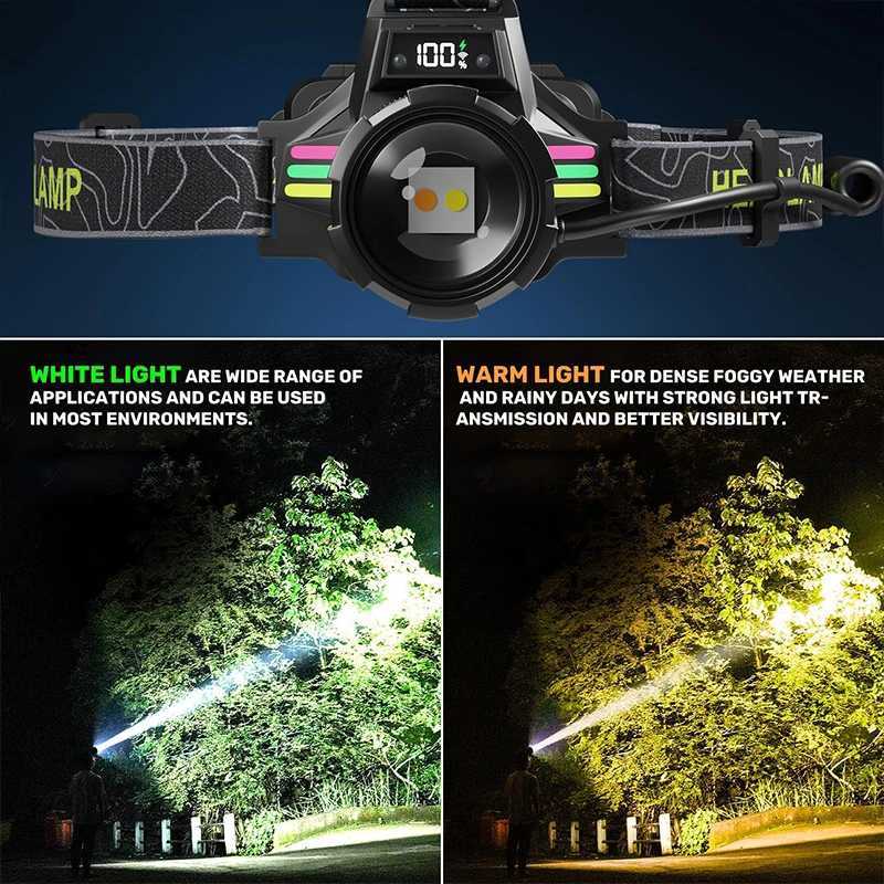 Strong Light LED Headlight USB Rechargeable Headlamp High Ultra Powerful Head Flashlights with Fluorescent Light Outdoor Camping J250925