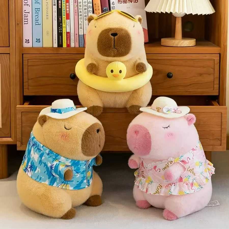 Children Yellow Duck Swim Ring Capybara Plush Toy Cute Simulation Beachwear Capibara Kawaii Stuffed Animal Birthday Travel Gift C250925