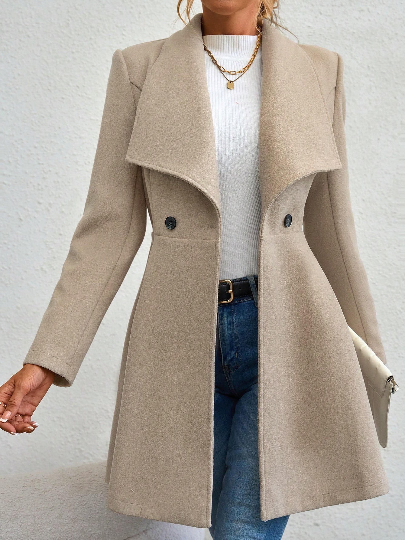 Autumn Winter Coat Slim Fit Long Fashion Turn-down Collar Women's Woolen Jacket