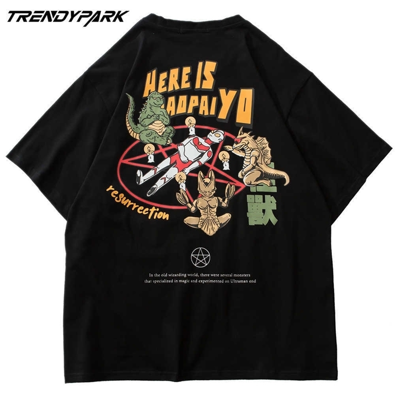 Men's T-shirt Japanese Anime Characters Short Sleeve Printed Oversized Cotton Casual Harajuku Streetwear Top Tshirts Clothing 210601