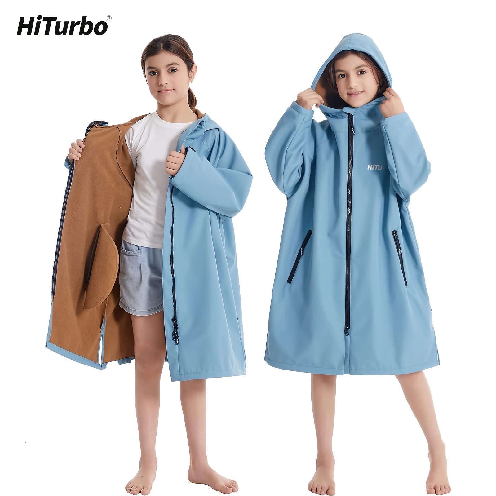 1 Piece HiTurbo Surfing Cloak Changing Robe, Long Sleeve Warm Fleece Lined with Hood, Swimming, Surfing, Diving, Camping, Hiking, Swimming Bathrobe, C
