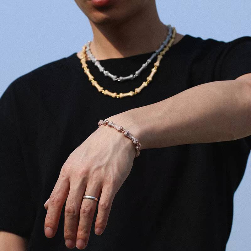 Jewelry ManufaMoissaniteurer 8mm Gold Plated Brass Full 5A Moissanite Magnet Buckle Bone Miami Cuban Link Chain Necklace