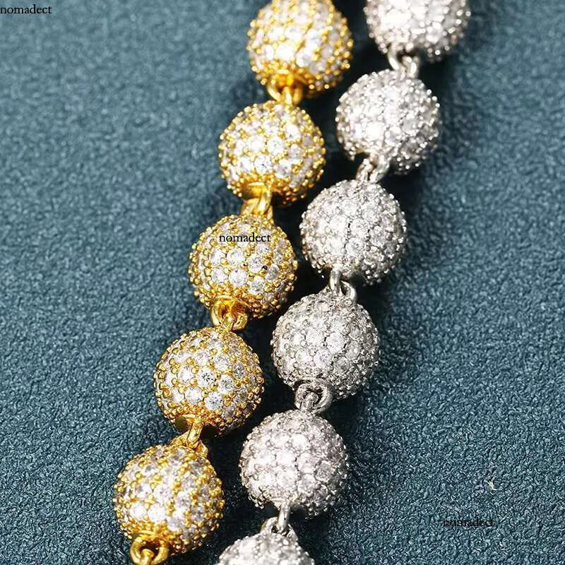 Bulk Wholesale Hip Hop Brass 10mm Dia Gold Plated Mrice Paved Moissanite Bead Necklace Women Men Jewelry f9