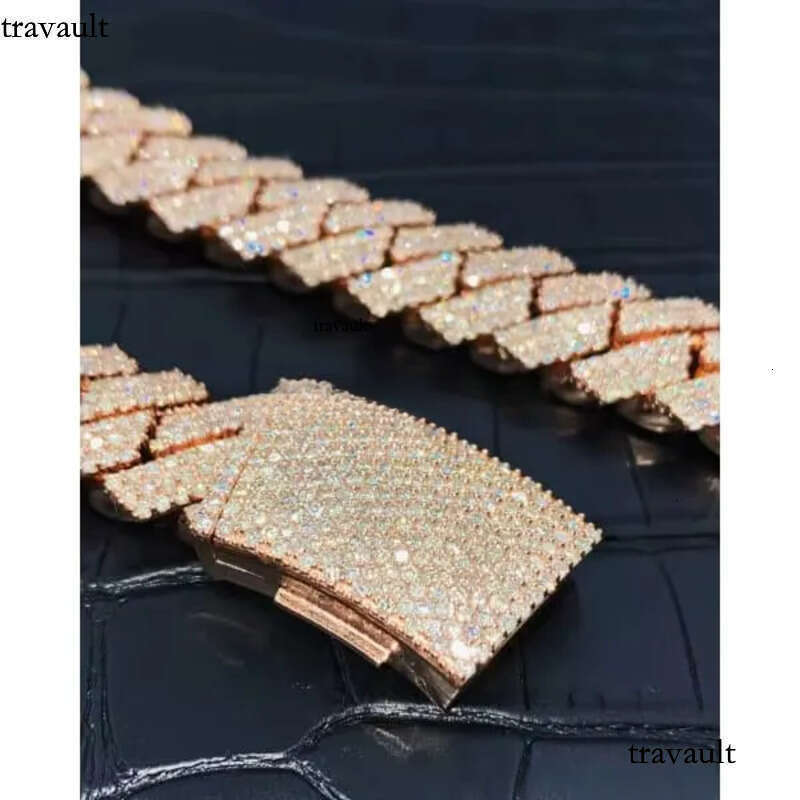 20mm Moissanite Dia Cuban Link Chain VVS1 Quality Sterling Sier Rose Gold Plated Mens Necklace