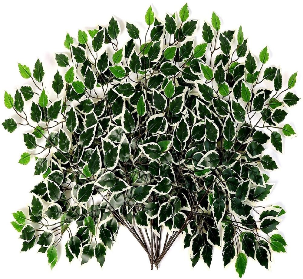 12Pcs Artificial Variegated Ficus Leaves Trees Branches Greenery Indoor Outdoor Plant for Office House Farmhouse Home garden decor5237027