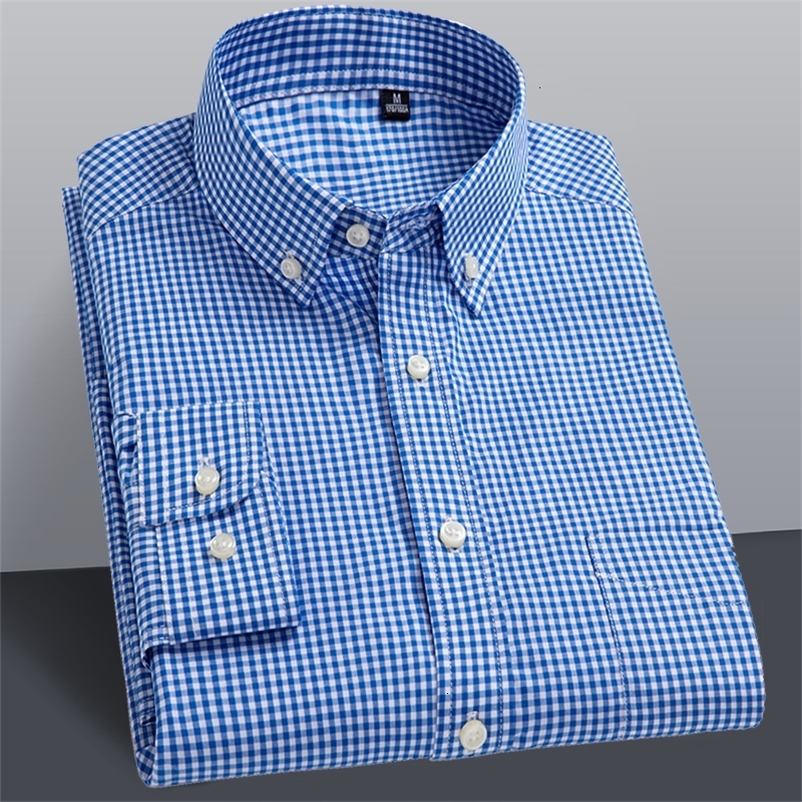 Men's Casual Shirts Long Sleeve Cotton Thin Plaid Shirts Button Down Collar Checkered Oxford Slim Fit Men Casual Shirts High Quality Dress Shirt 